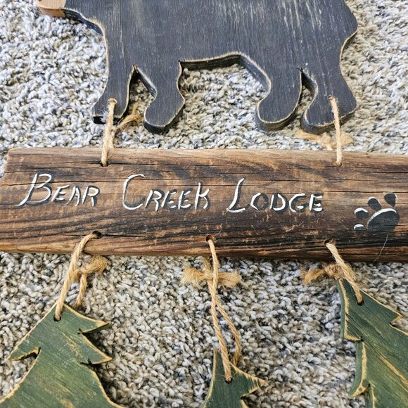 Bear Creek Lodge Wooden Bear & Pine Tree Wall Hanging Decor Cabin Rustic - Picture 3 of 9